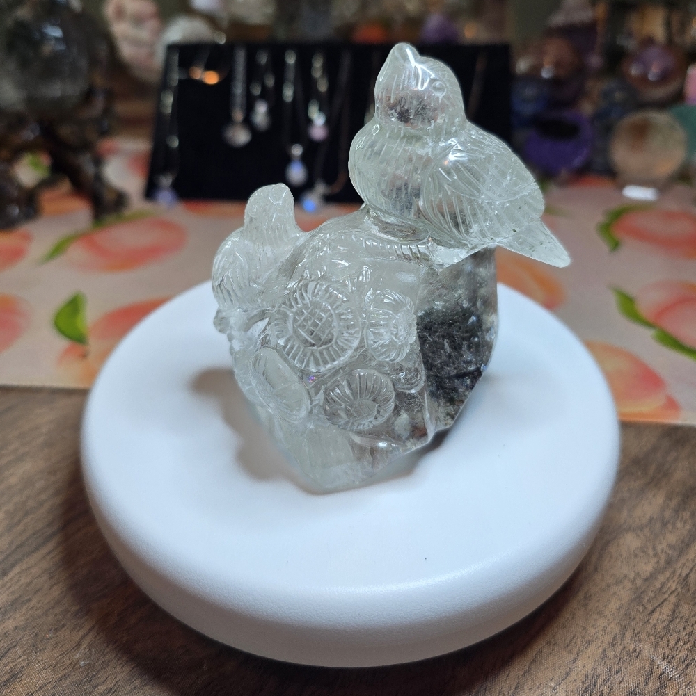 Garden Quartz Crystal  Bird Carving
